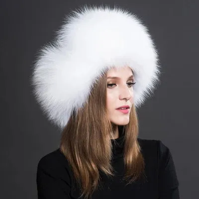 Natural Thick Warm Ears Fashion Bomber Pom Pom Hat Real Fox Fur Cap