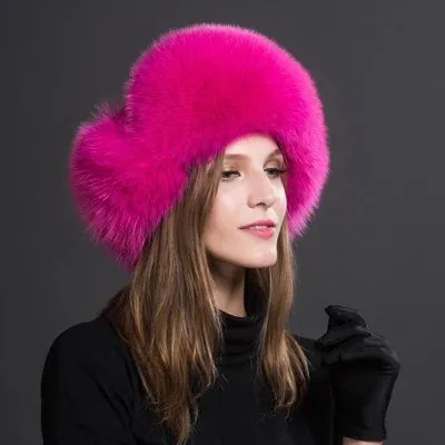 Natural Thick Warm Ears Fashion Bomber Pom Pom Hat Real Fox Fur Cap