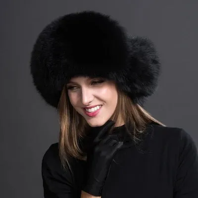 Natural Thick Warm Ears Fashion Bomber Pom Pom Hat Real Fox Fur Cap