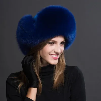 Natural Thick Warm Ears Fashion Bomber Pom Pom Hat Real Fox Fur Cap