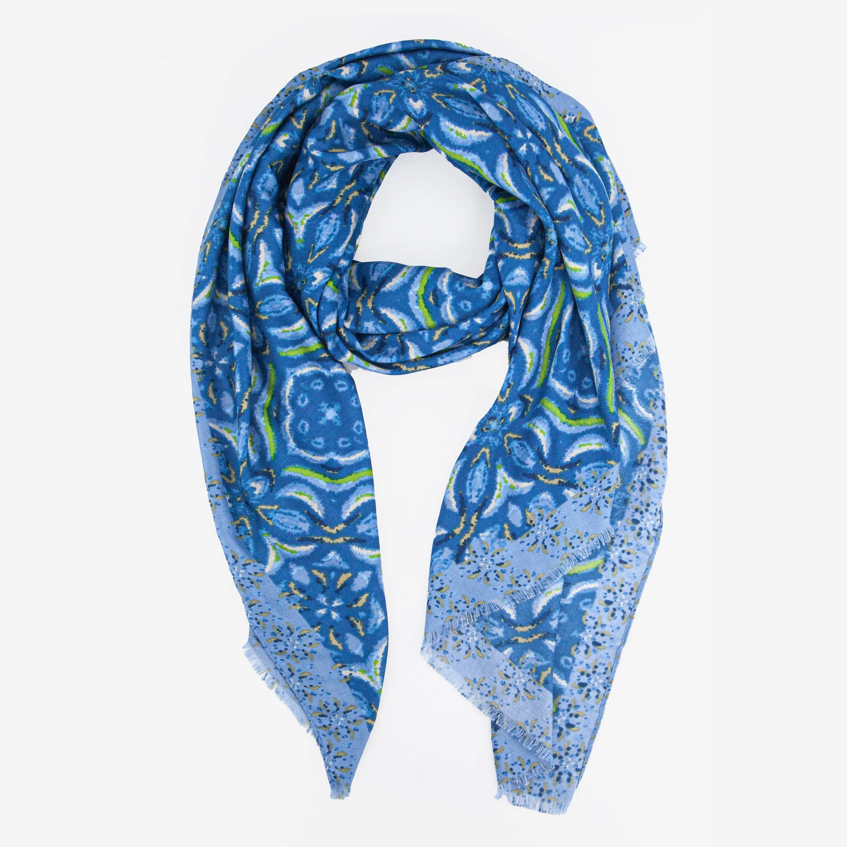 Paulie Lightweight Scarf - Blue, Floral Mosaic