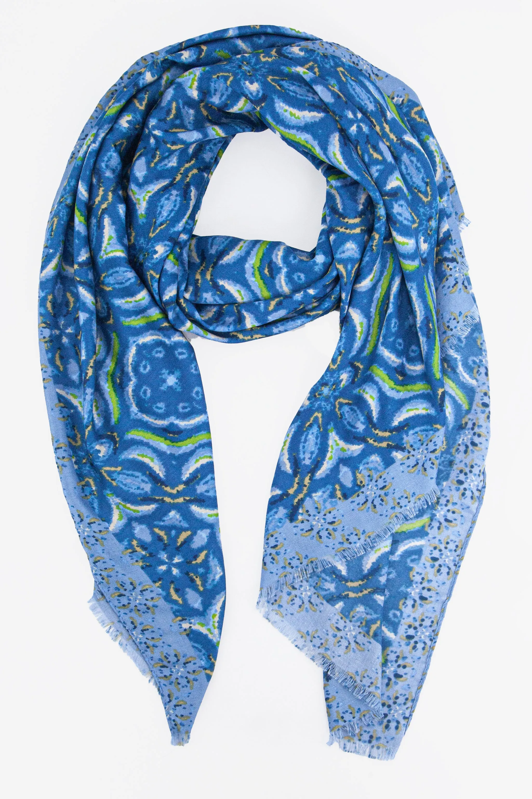 Paulie Lightweight Scarf - Blue, Floral Mosaic