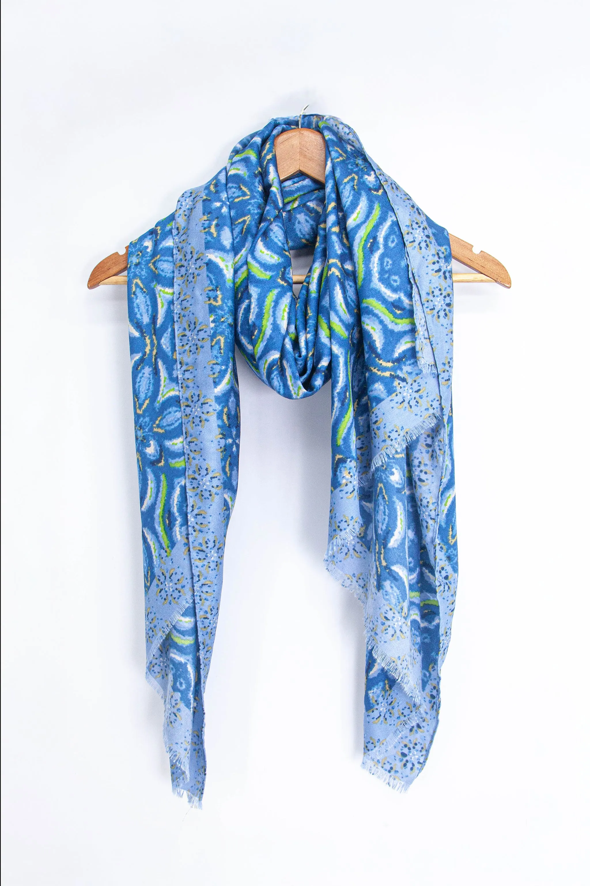 Paulie Lightweight Scarf - Blue, Floral Mosaic