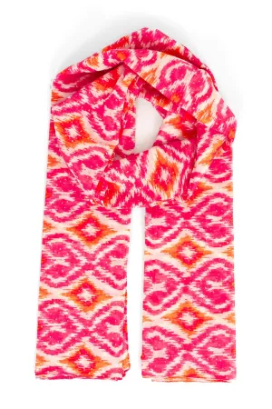 Rani Lightweight Cotton Scarf - Pink/Orange, Aztec Print