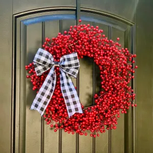 Red Waterproof Berry Wreath with Bow