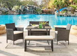 Rosa Garden Lounge Dining Set with Bench, Black