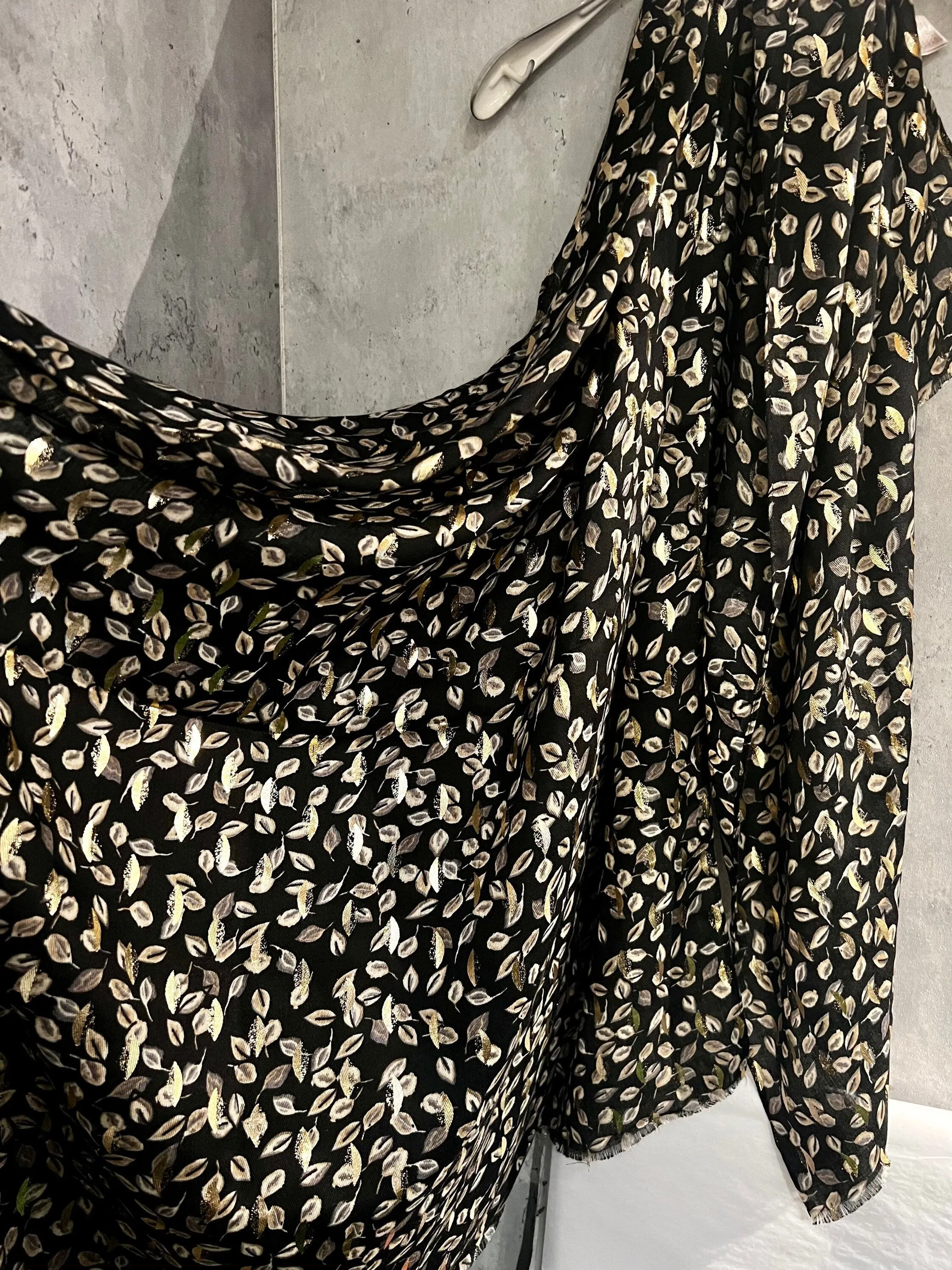 Seamless Small leaf’s With Gold Foil Black Cotton Scarf/Summer Autumn Winter Scarf/Gifts For Mum/Gifts For Her Birthday Christmas/UK Seller