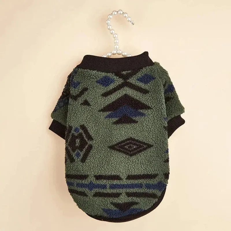 Totem Print Puppy Sweater – Warm Winter Hoodie for Small Dogs