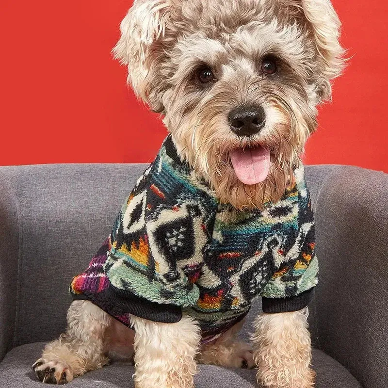 Totem Print Puppy Sweater – Warm Winter Hoodie for Small Dogs