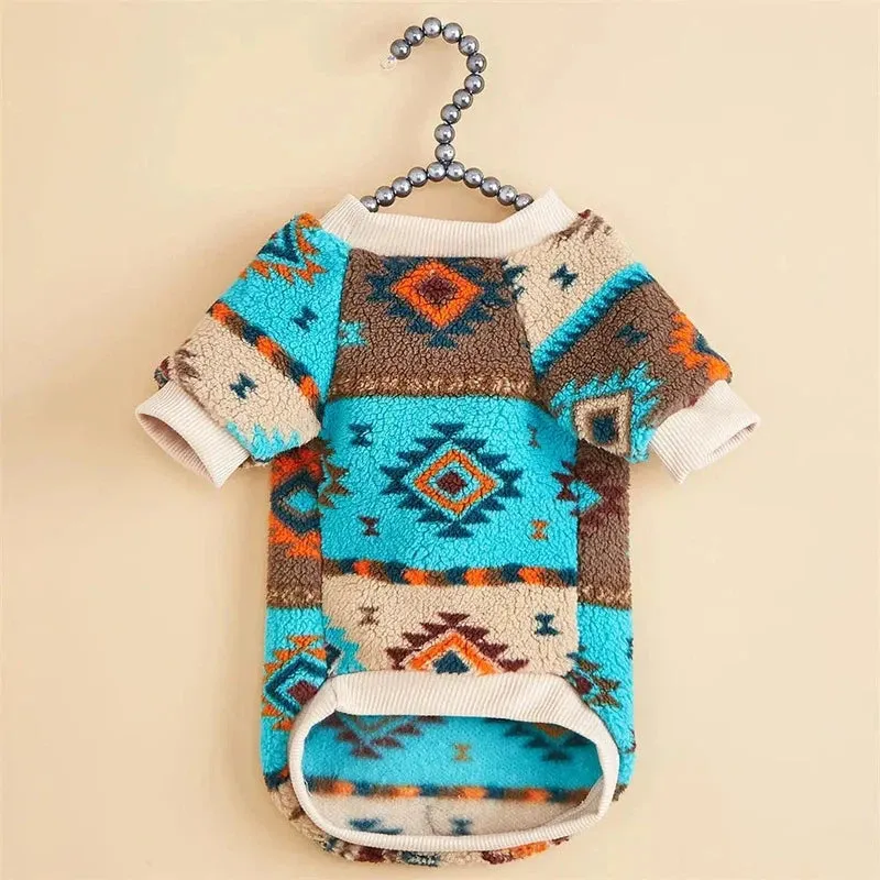 Totem Print Puppy Sweater – Warm Winter Hoodie for Small Dogs