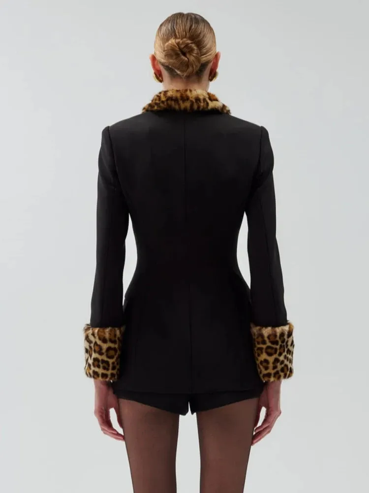 Trend4us Luxe Leopard Trim Blazer & Shorts Set