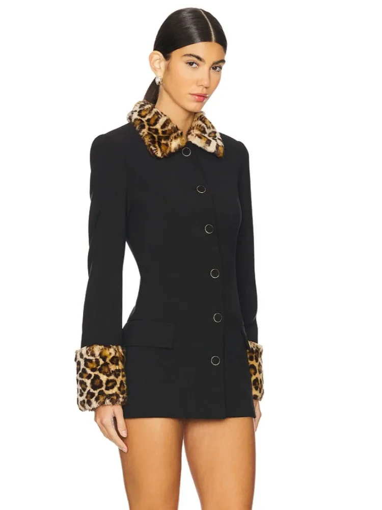 Trend4us Luxe Leopard Trim Blazer & Shorts Set