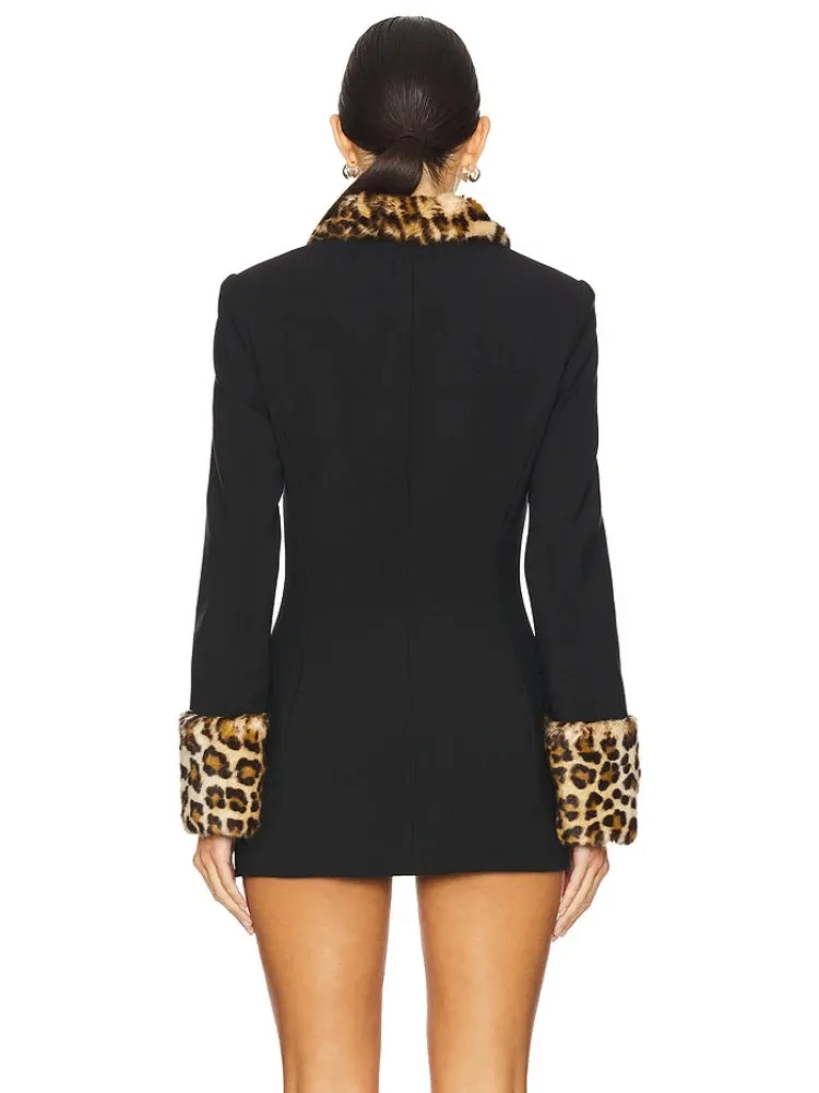 Trend4us Luxe Leopard Trim Blazer & Shorts Set