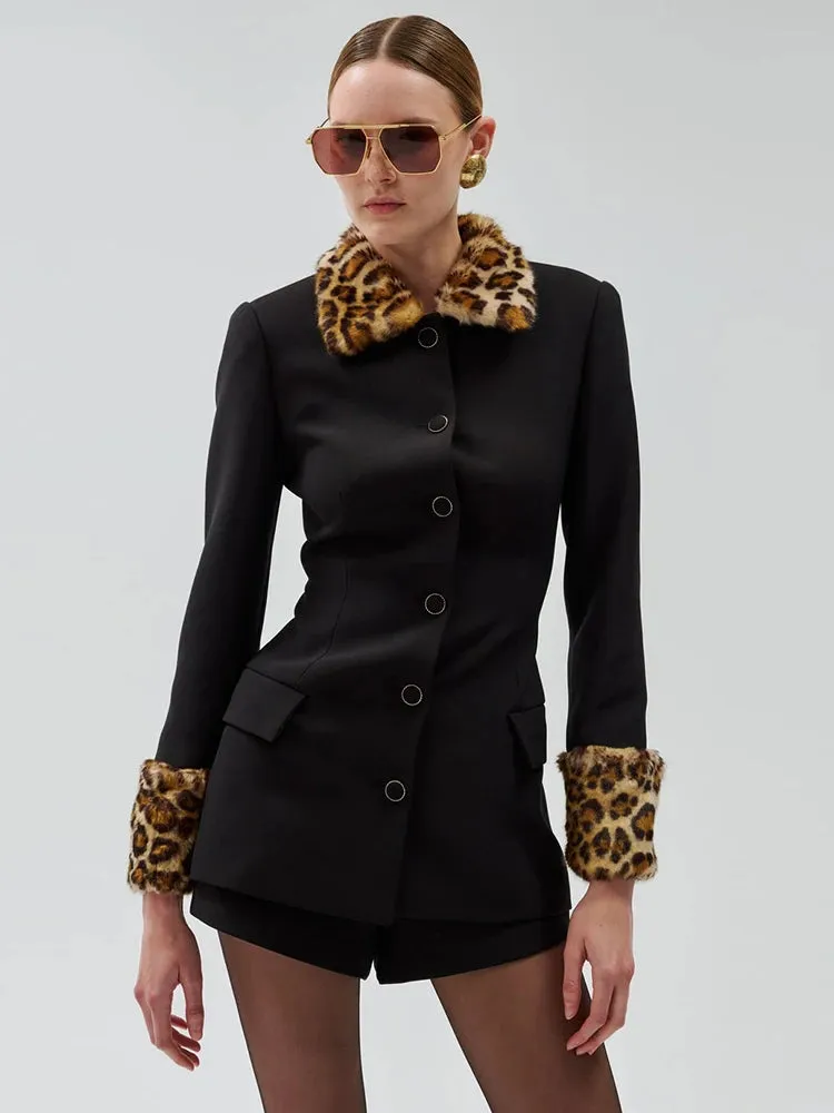 Trend4us Luxe Leopard Trim Blazer & Shorts Set