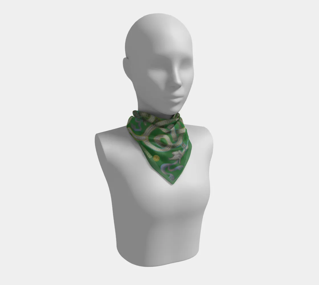 Viking Summer Green Grey Jellinge 1 Silk-like Poly Scarf (4 sizes-3 fabrics)