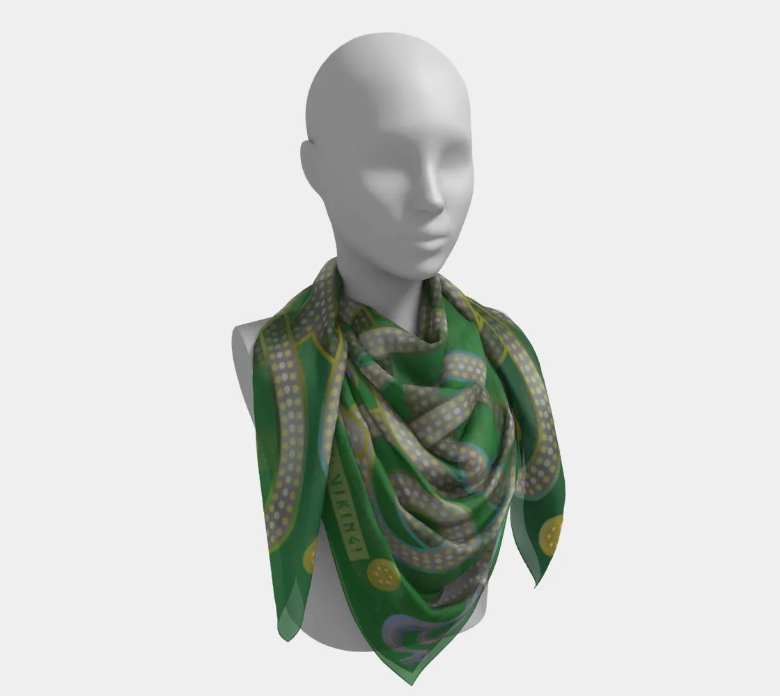 Viking Summer Green Grey Jellinge 1 Silk-like Poly Scarf (4 sizes-3 fabrics)