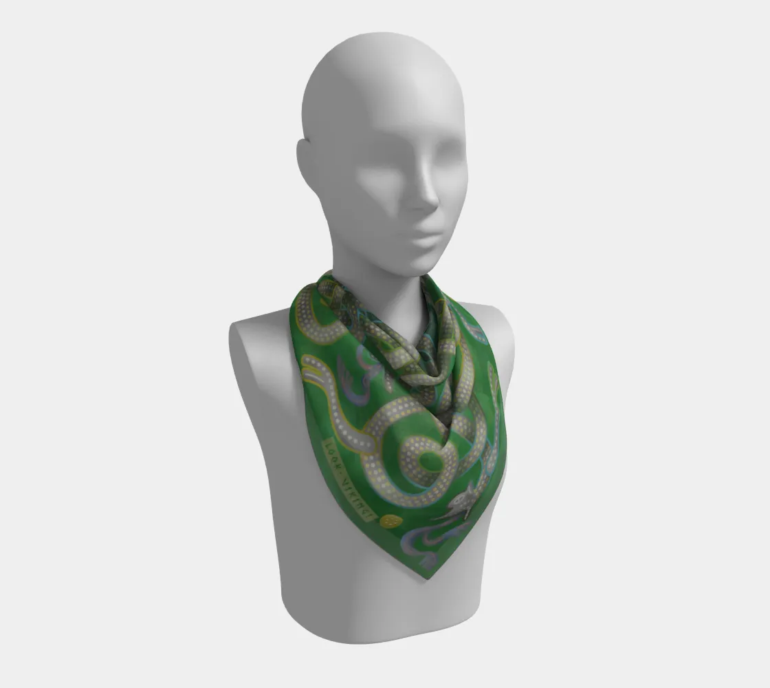 Viking Summer Green Grey Jellinge 1 Silk-like Poly Scarf (4 sizes-3 fabrics)