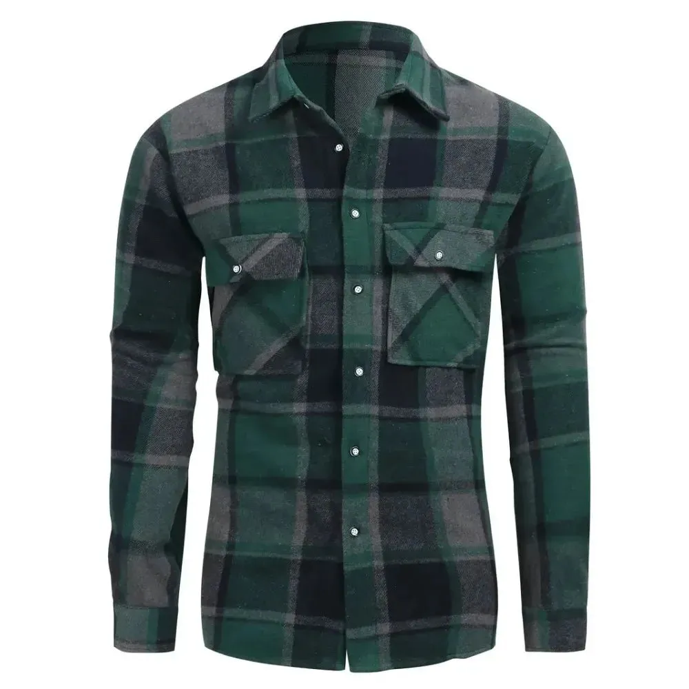 Wiaofellas  -  Mens Fashion Large Size L-4XL Plaid Shirt Long Sleeves Classic Flannel Shirt Button Down Shirt Tops Winter Jacket Men Clothing