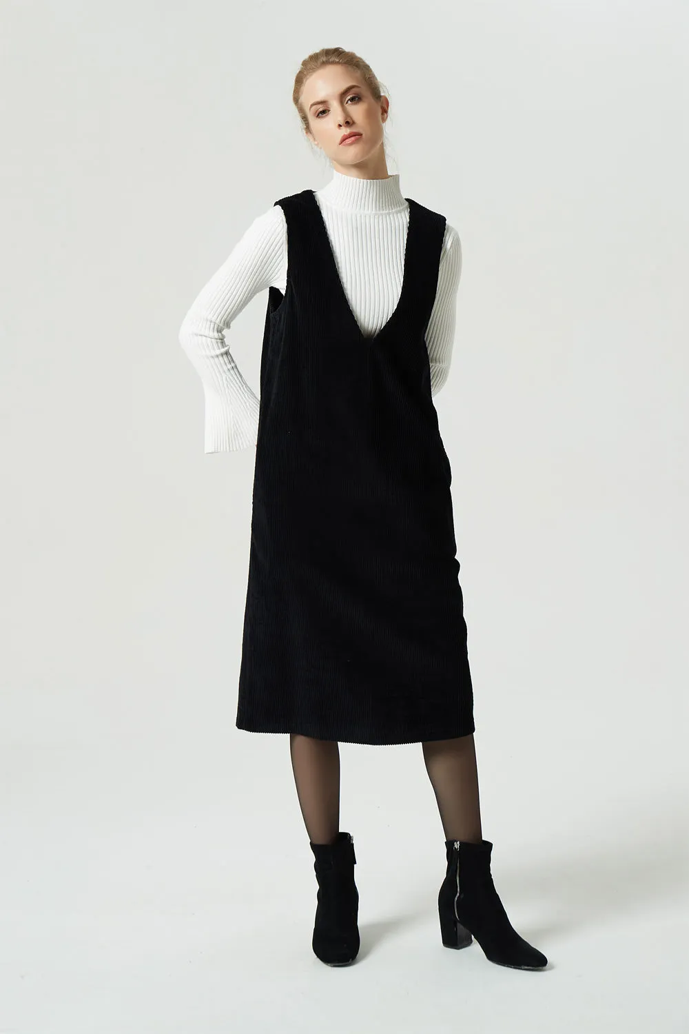 womens black corduroy sleeveless dress  1966