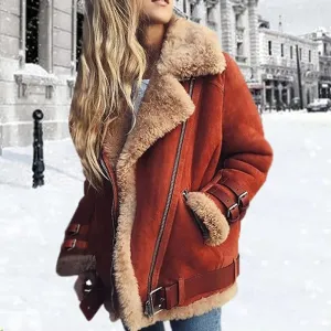 Women's Elegant Warm Winter Coat with Faux Lamb Fur | Ideal for Autumn/Winter