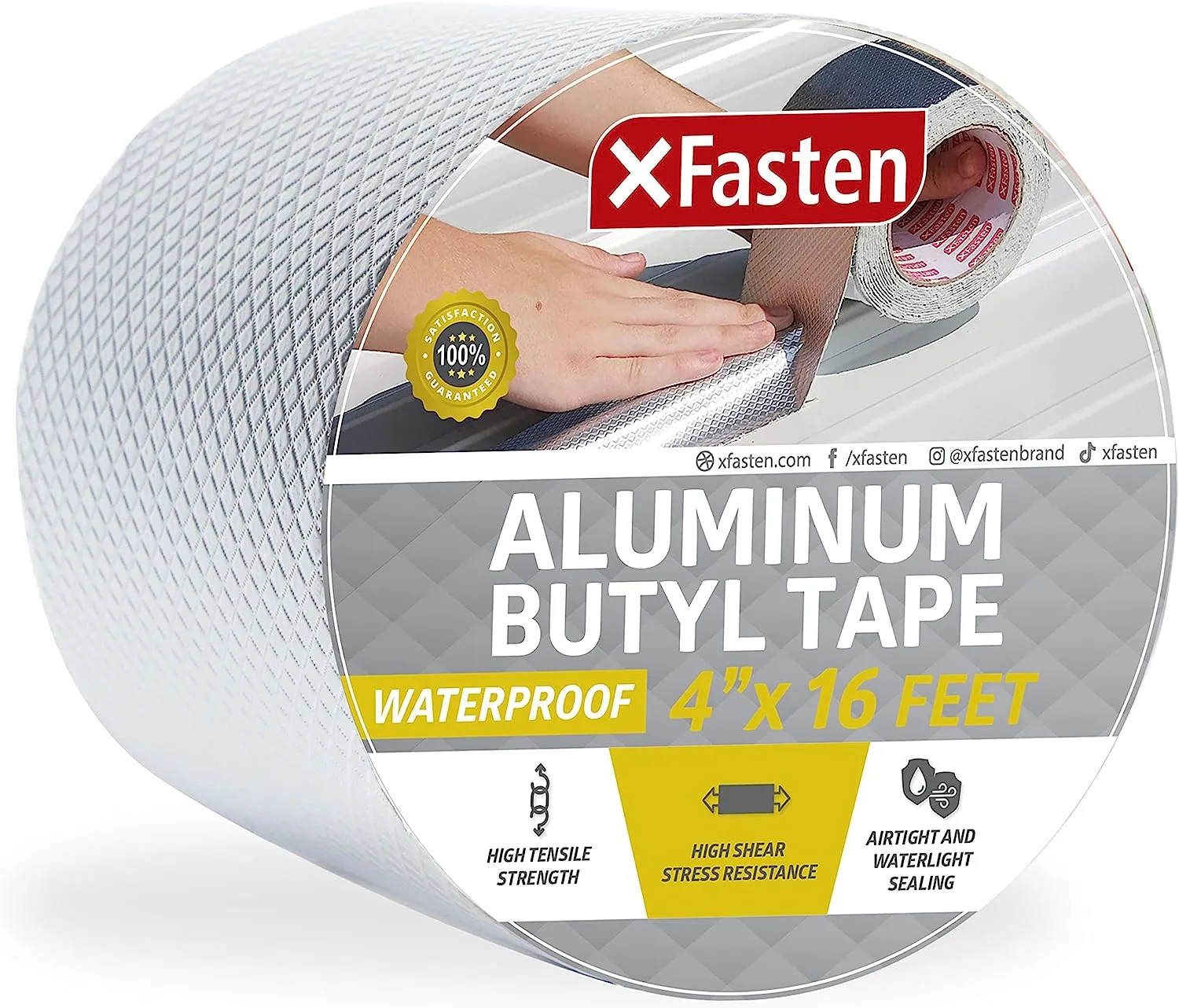 XFasten Super Waterproof Aluminum Butyl Tape, 4-Inch x 16-Foot